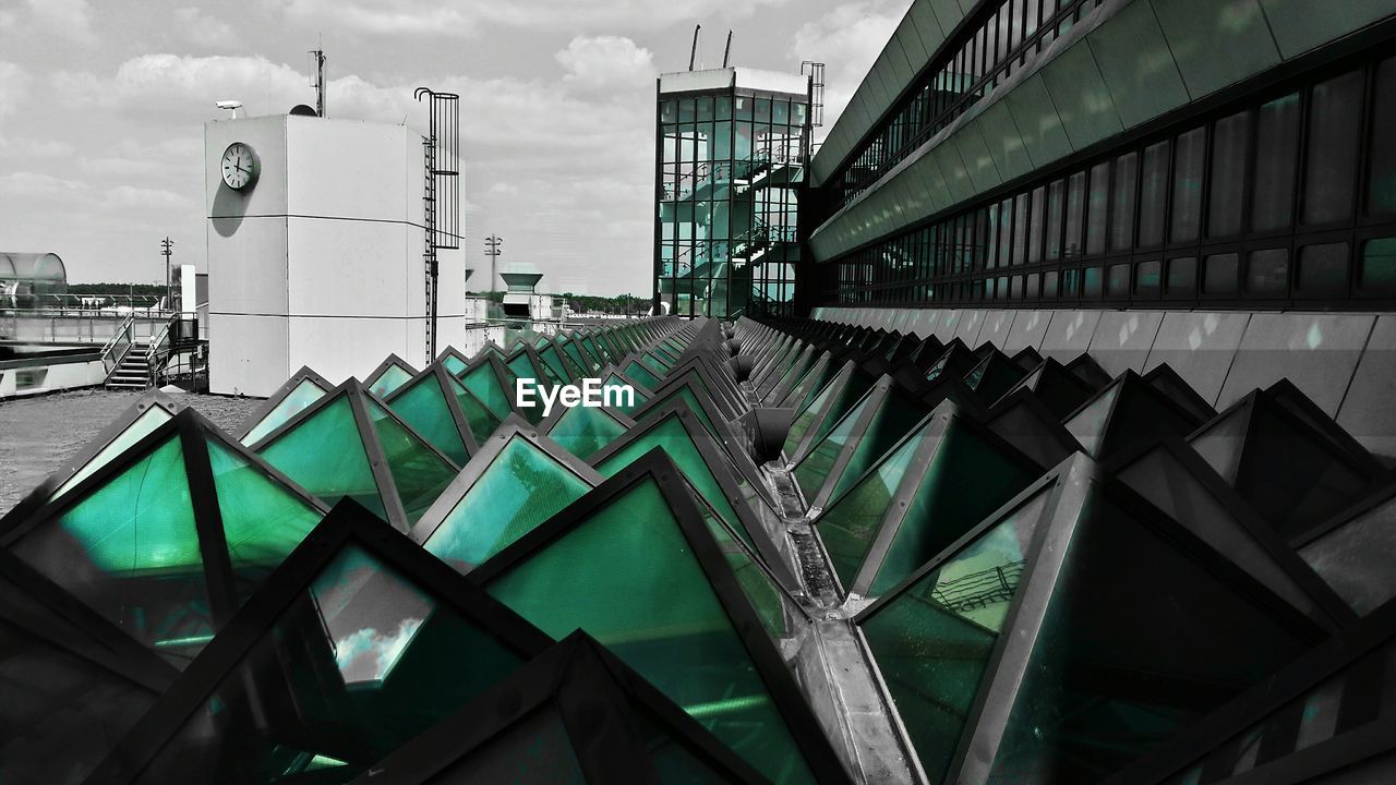 Close-up of airport glass roof