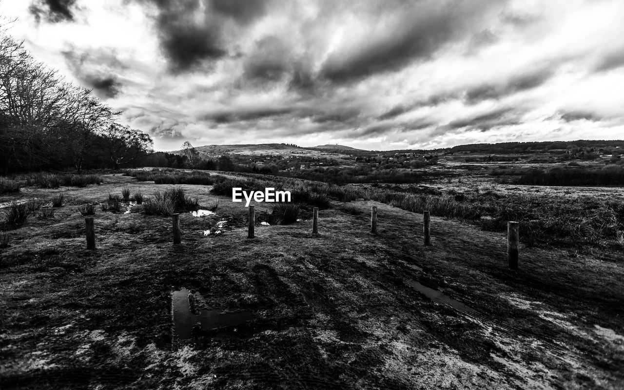 Scenic view of grassy field against cloudy sky