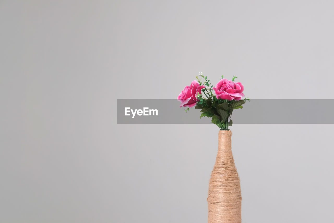 Close-up of flower vase against white background