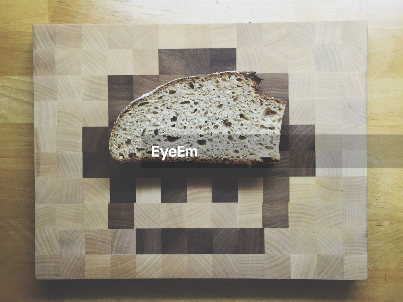 Slice of bread on cutting board