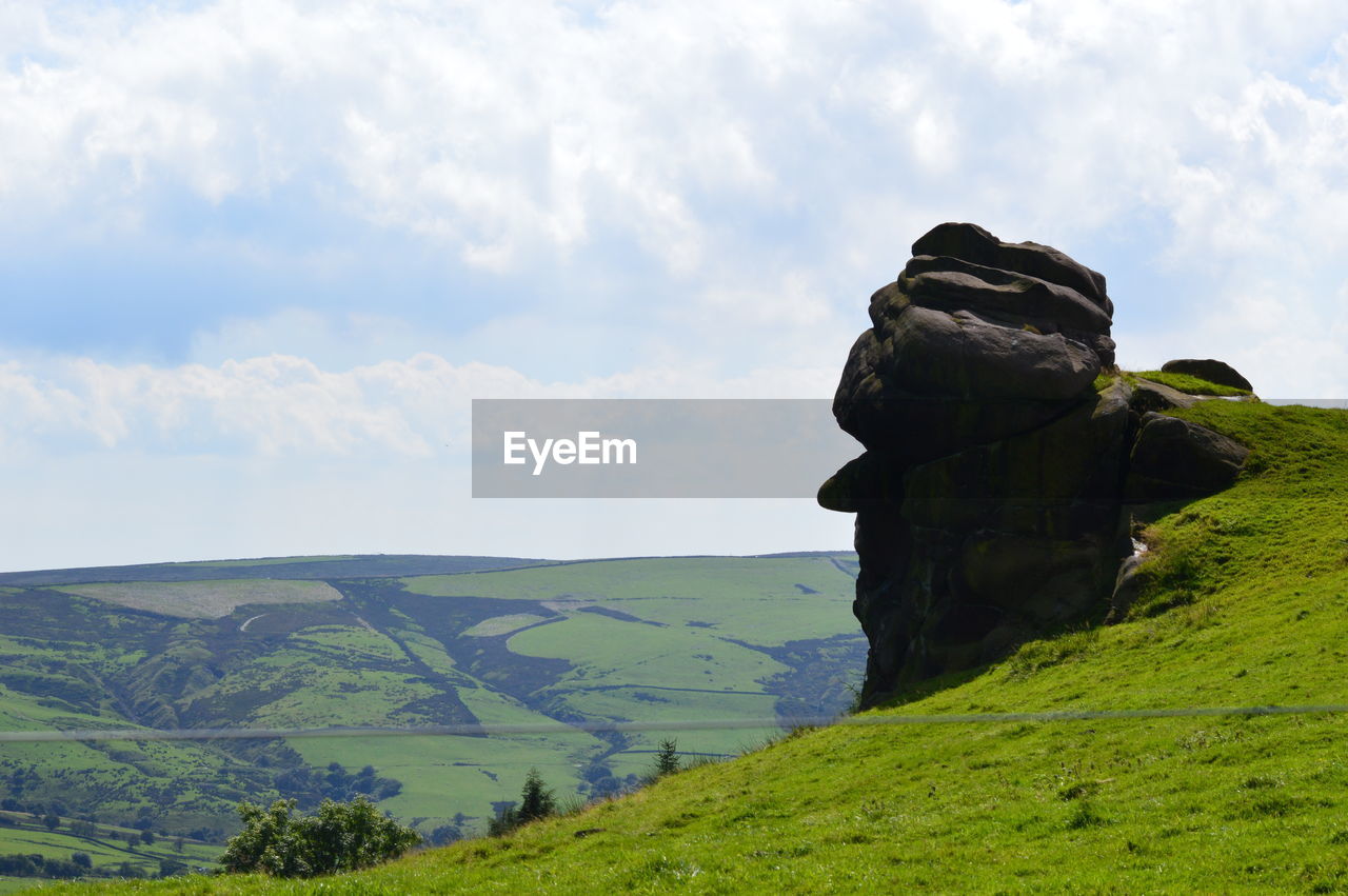 Scenic view of mountain against cloudy sky