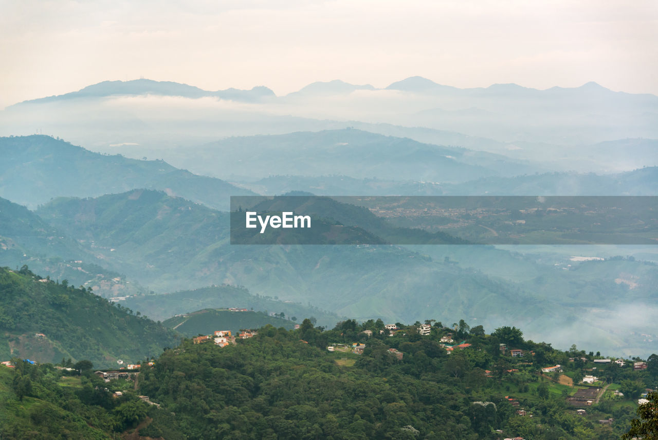 High angle view of mountains against sky