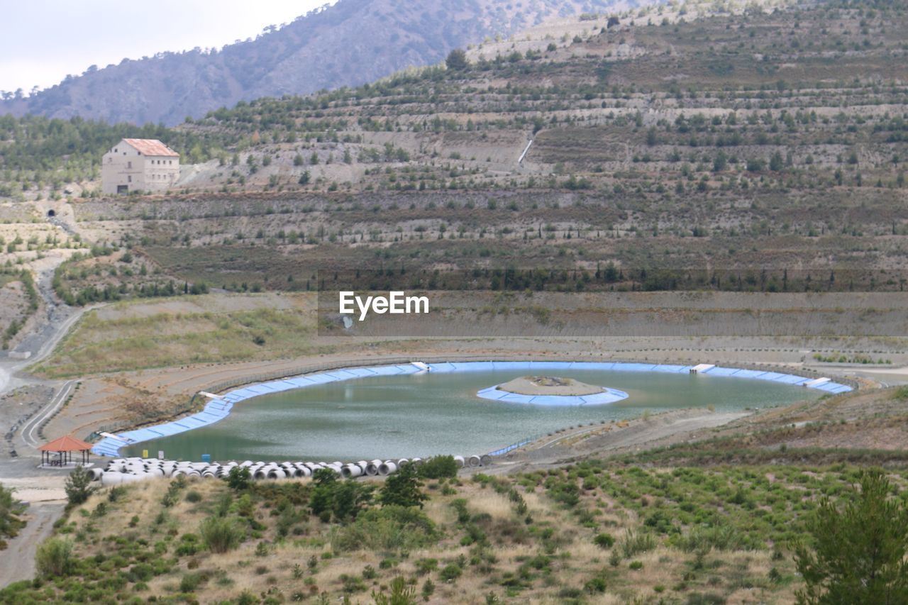 High angle view of river passing through landscape