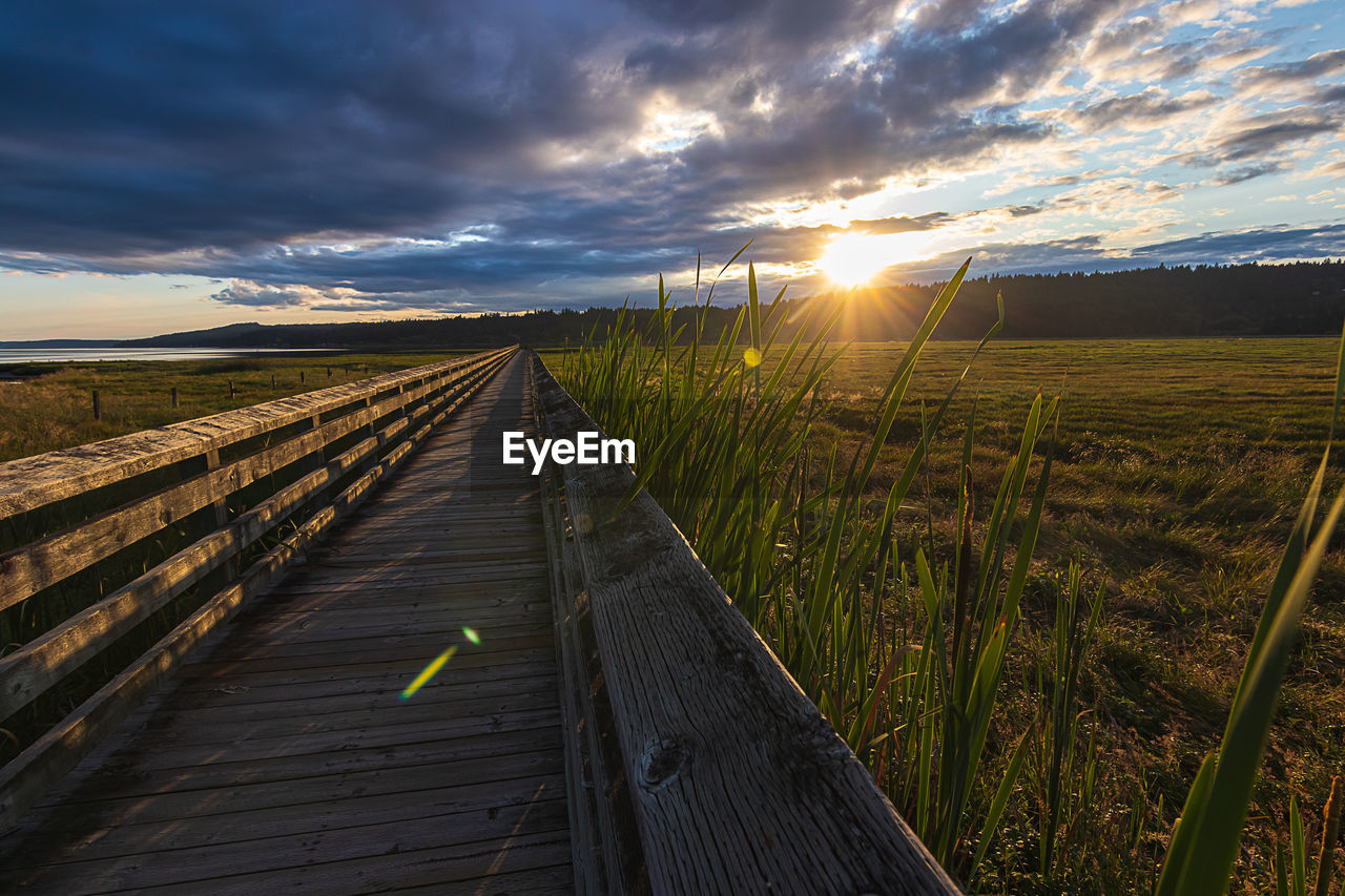 BOARDWALK LEADING TOWARDS FIELD DURING SUNSET