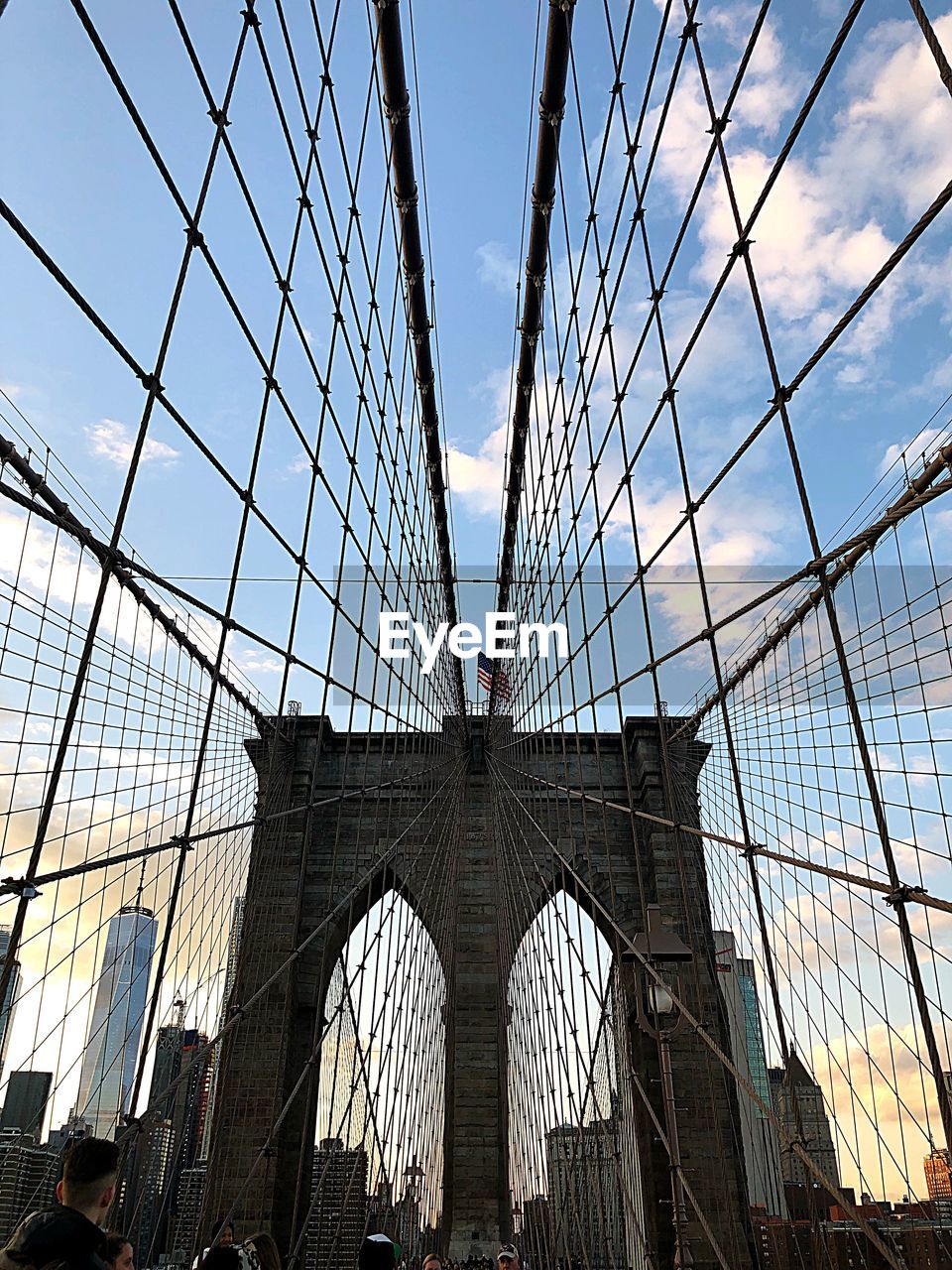 Low angle view of brooklyn bridge against sky