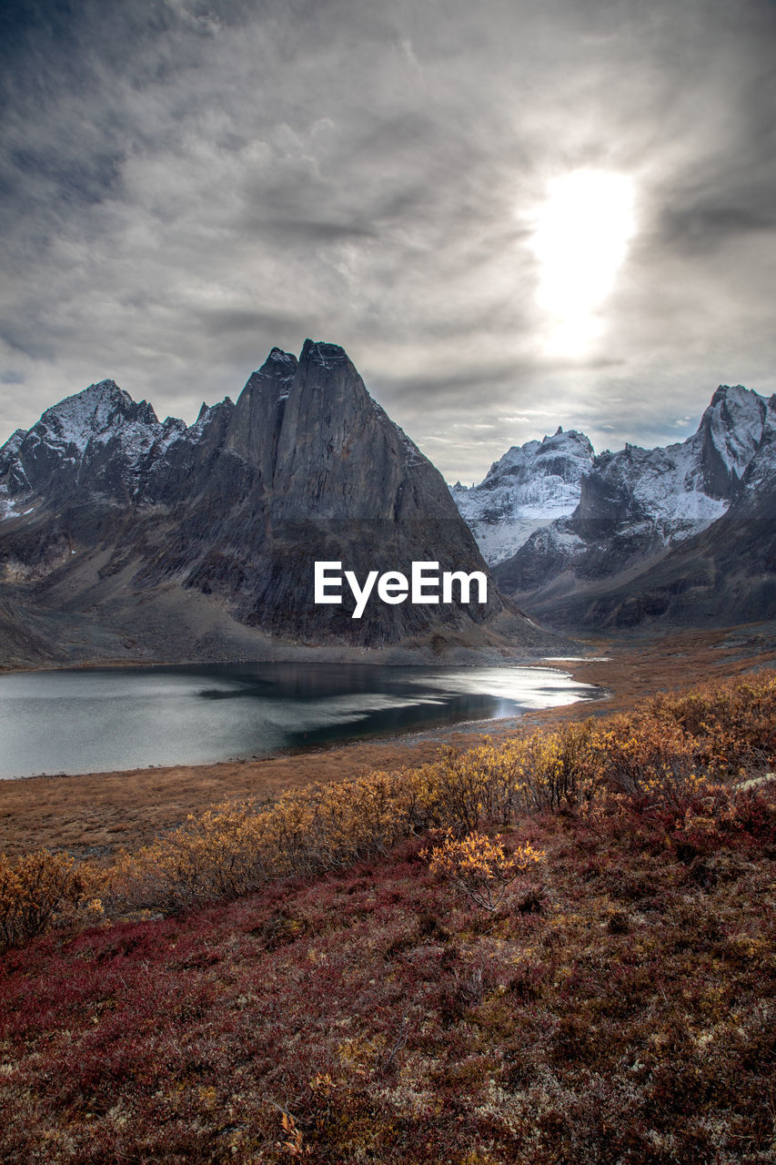 Scenic view of snowcapped mountains against sky during winter