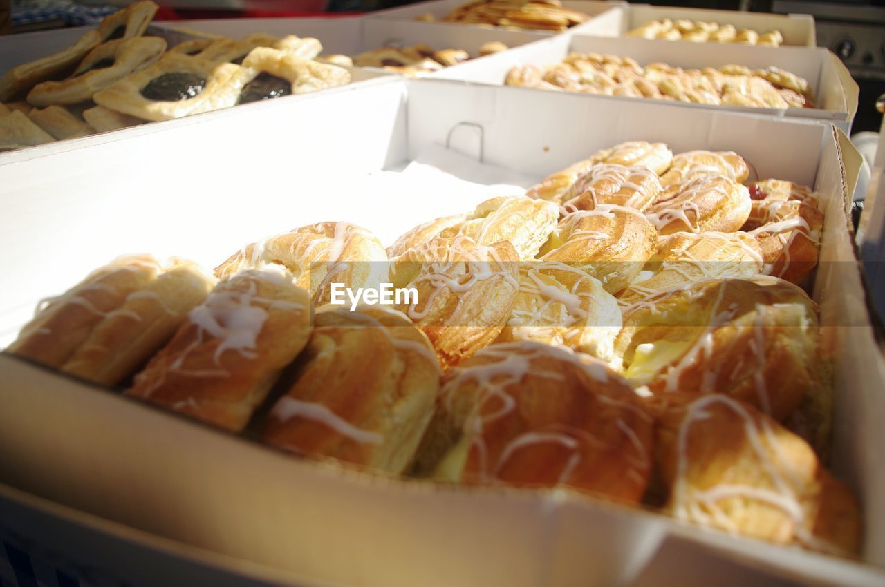 Danish pastries in boxes