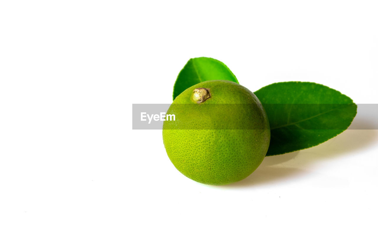 CLOSE-UP OF GREEN FRUITS AGAINST WHITE BACKGROUND