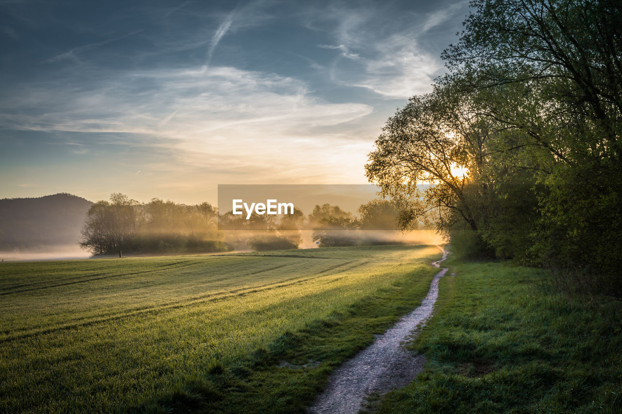 Scenic view of field against sky during sunset