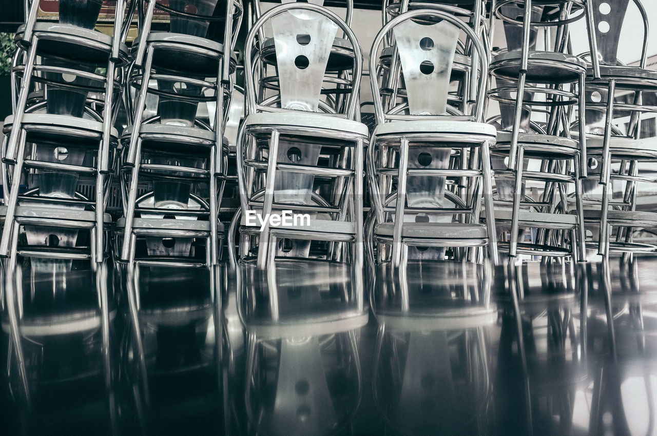 Stack of metal chair during the city lockdown