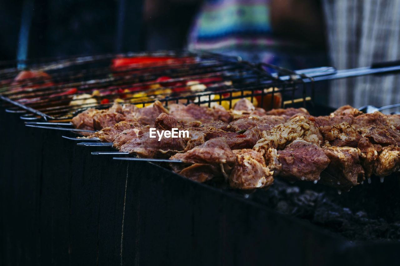 Skewered kebab on grill