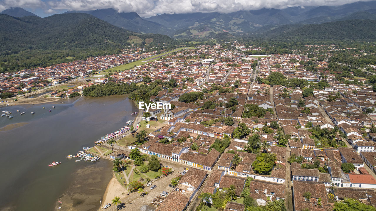 high angle view of townscape against sky