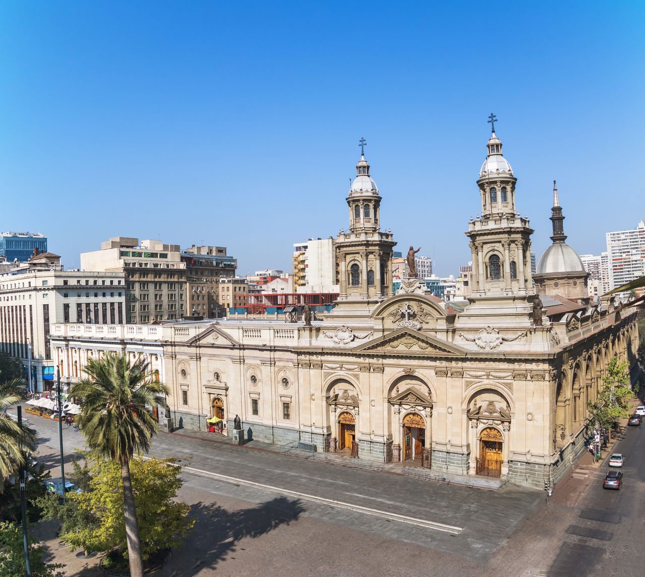 view of historic building against clear blue sky