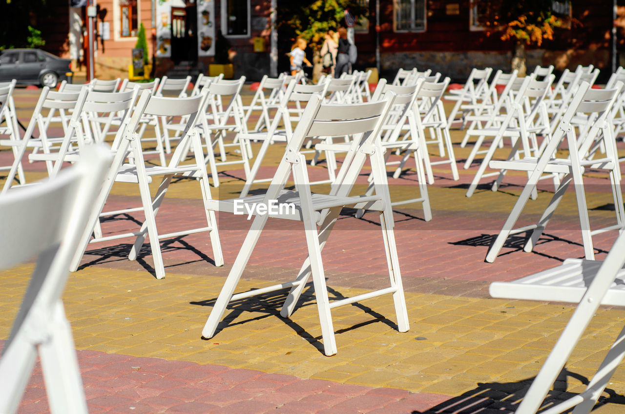 Empty chairs and table