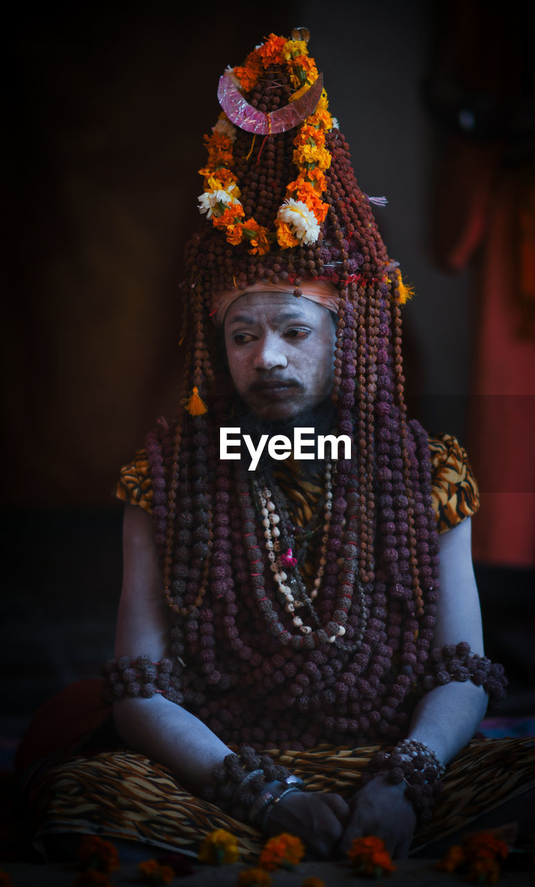Portrait of man in temple