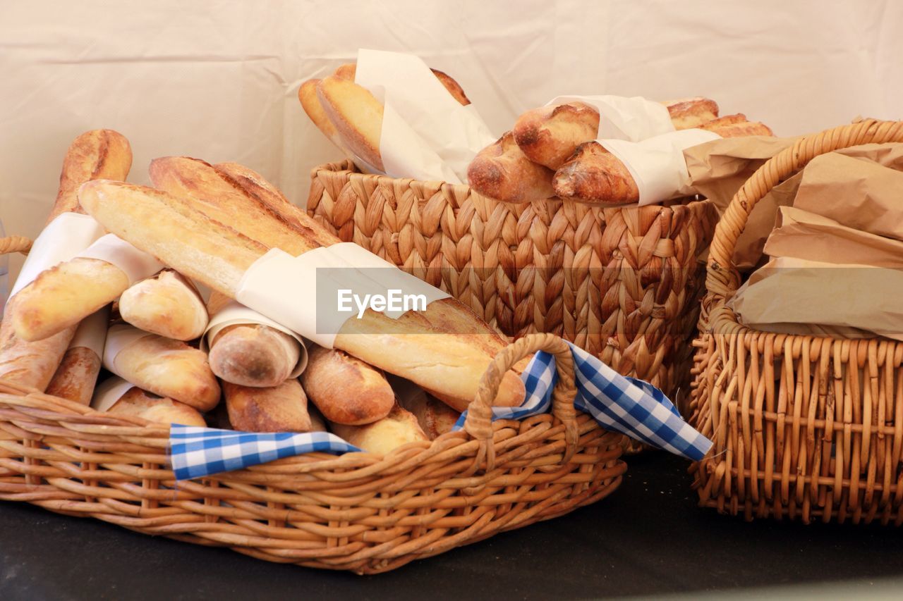 Close-up of bread in wicker basket