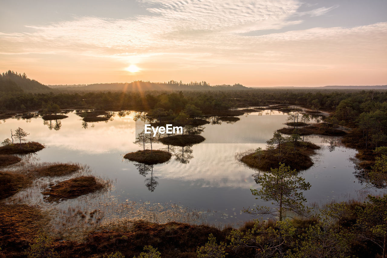 Scenic view of lake against sky during sunset