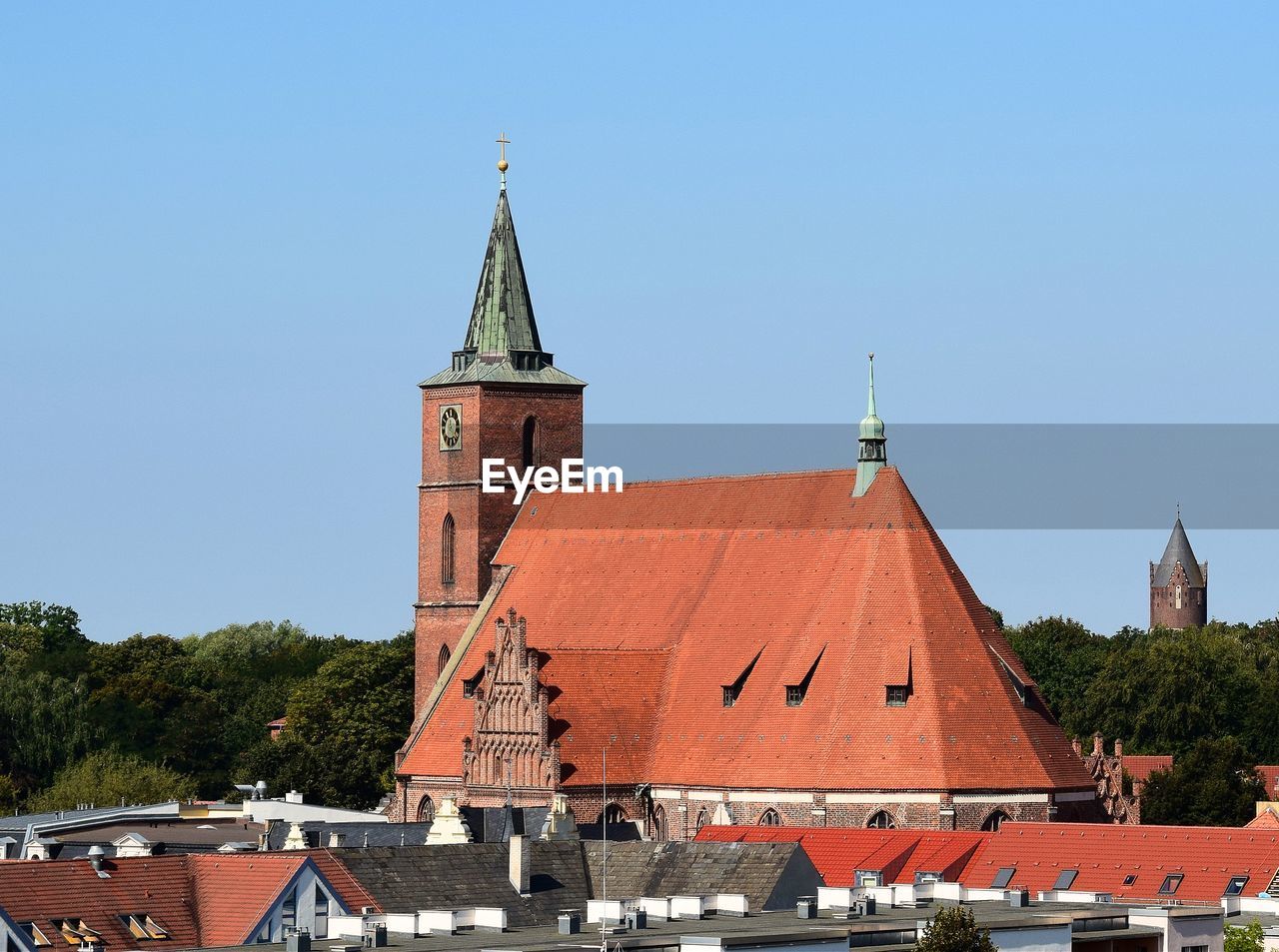 Exterior of church against clear sky in city