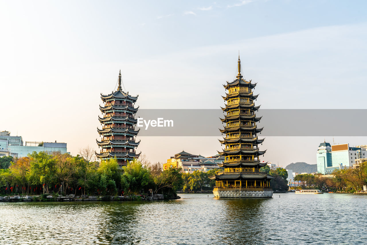 Sun and moon twin towers in guilin, guangxi province, china