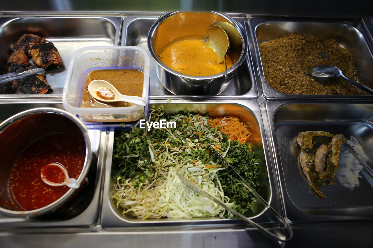 High angle view of malaysia national food in tray