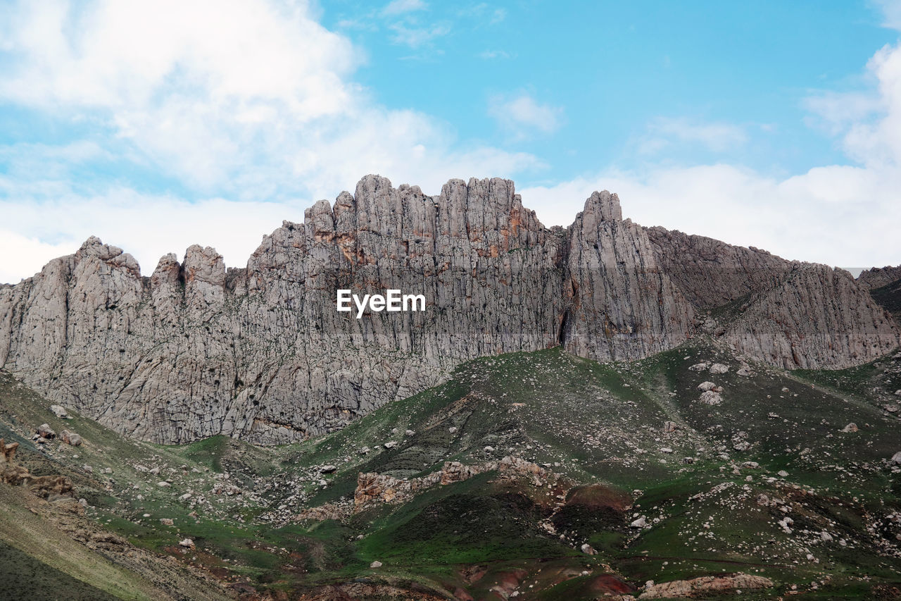 PANORAMIC VIEW OF ROCK FORMATIONS ON LANDSCAPE AGAINST SKY