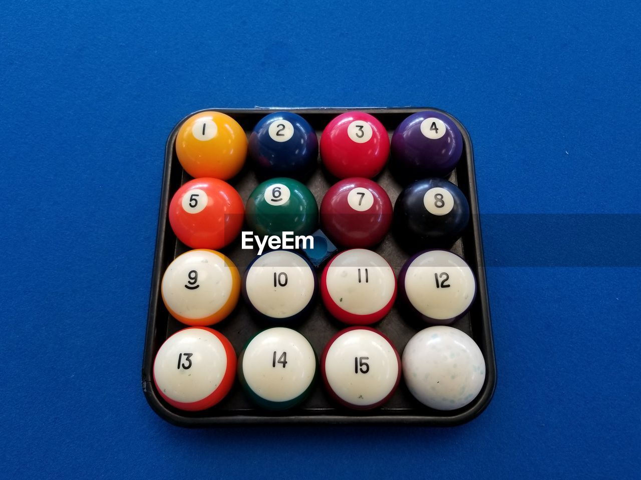 Colorful snooker balls on table