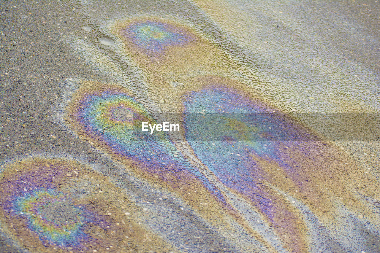 High angle view of multi colored pattern on road