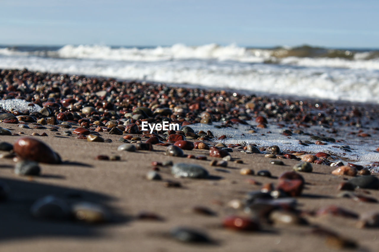 VIEW OF PEBBLES ON BEACH