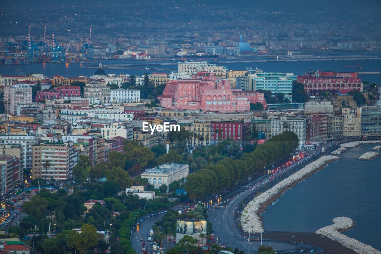 High angle view of buildings in city