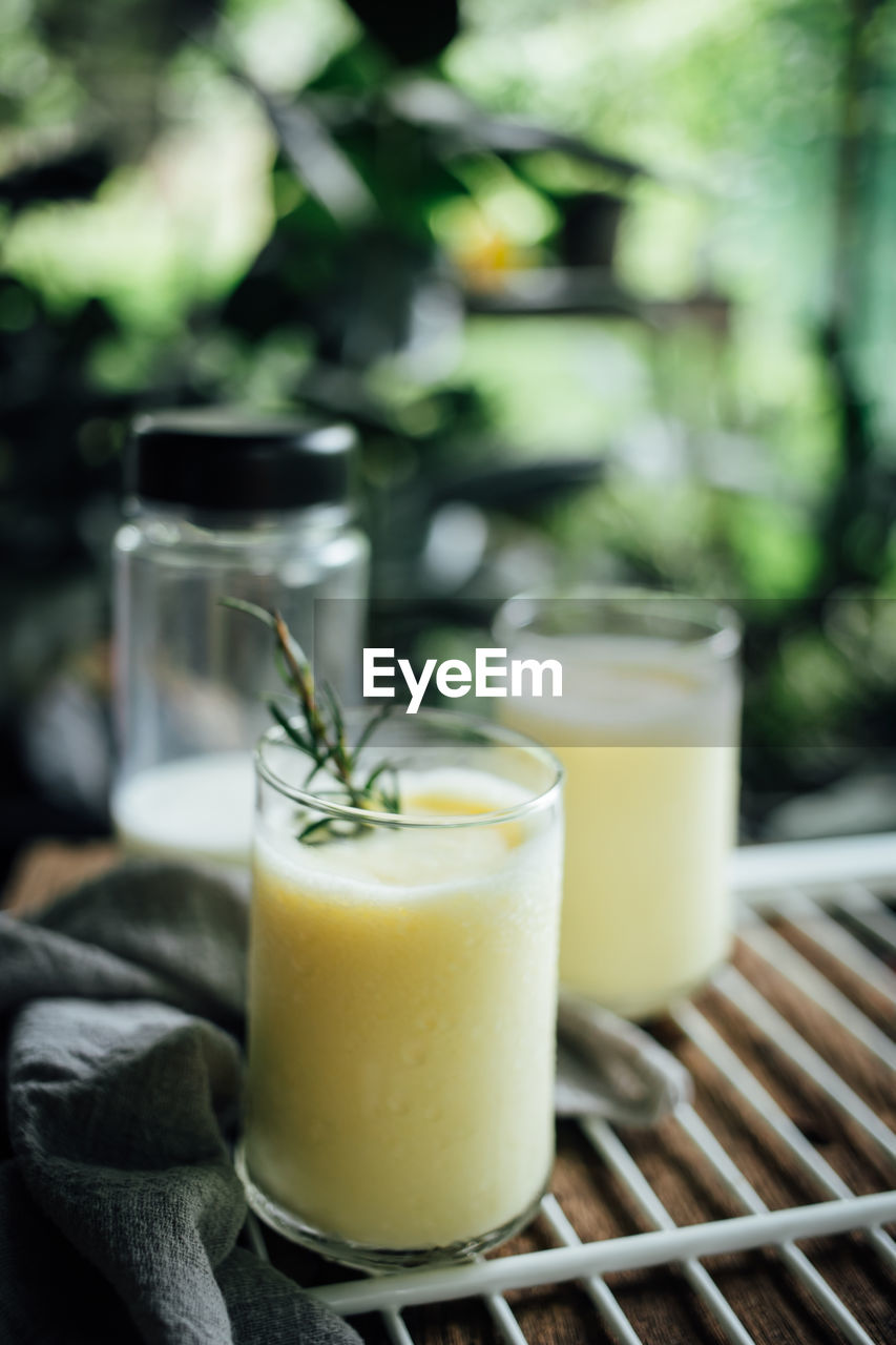 high angle view of drink on table