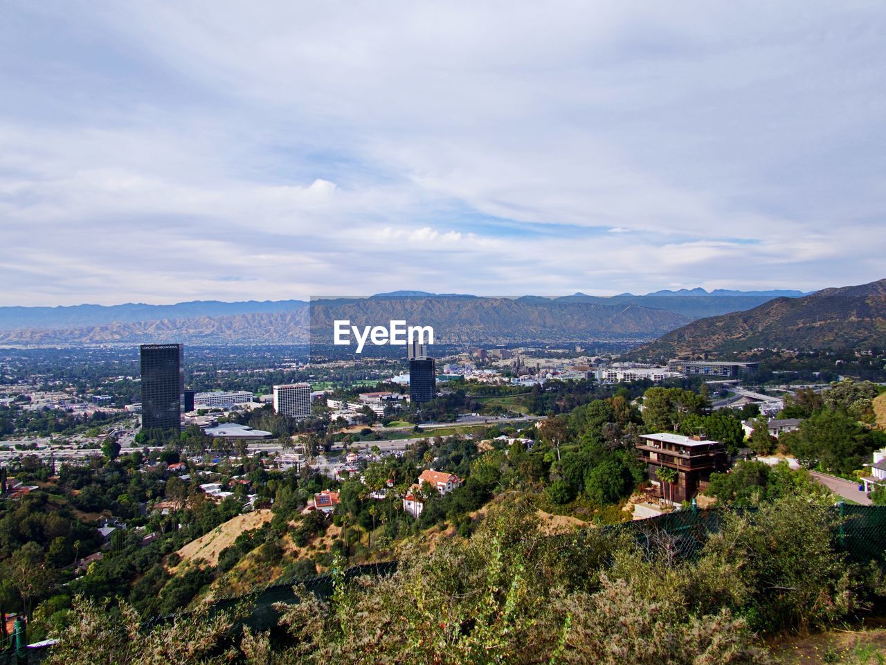 High angle view of townscape against sky