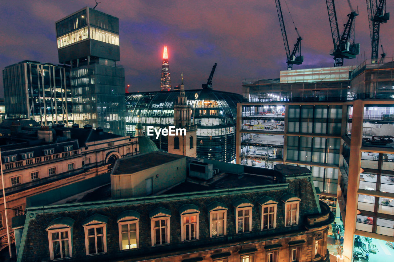 High section of buildings at dusk