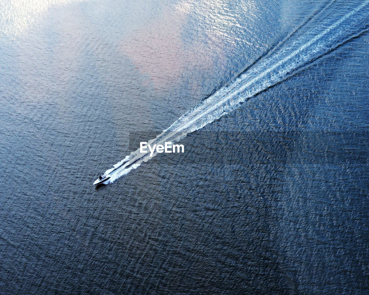 High angle view of boat on hudson river