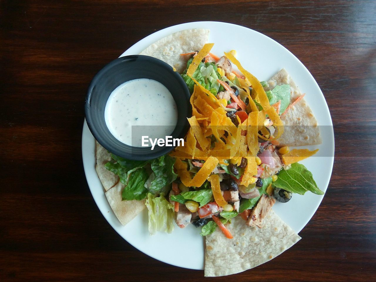 High angle view of tex-mex in plate on table