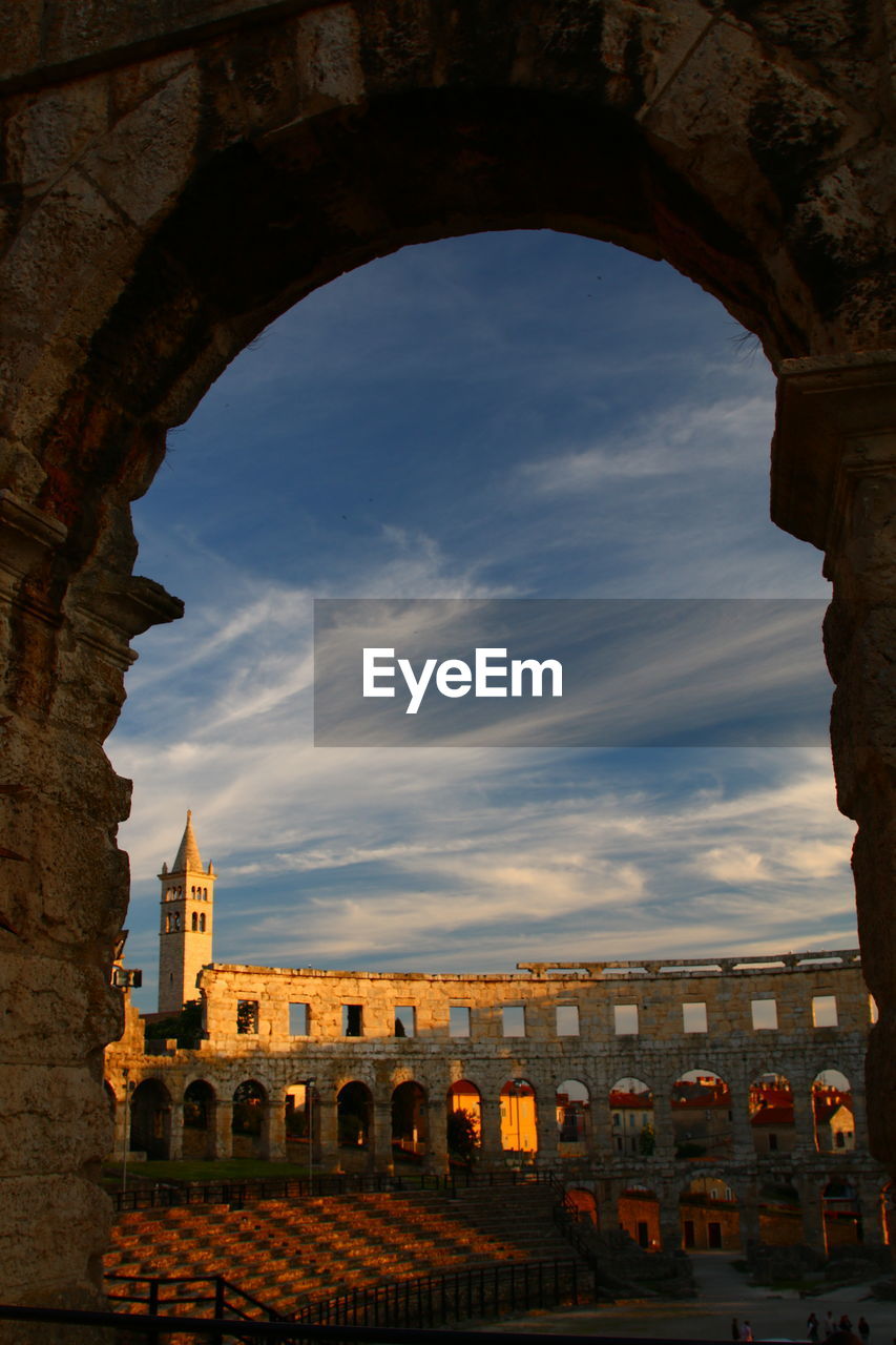 High angle view of roman coloseum in city