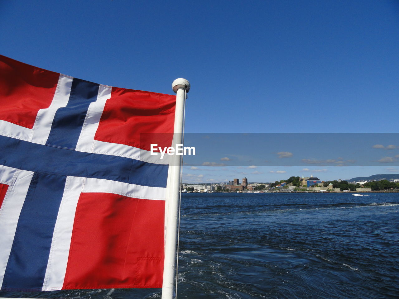 Close-up of norwegian flag in the wind