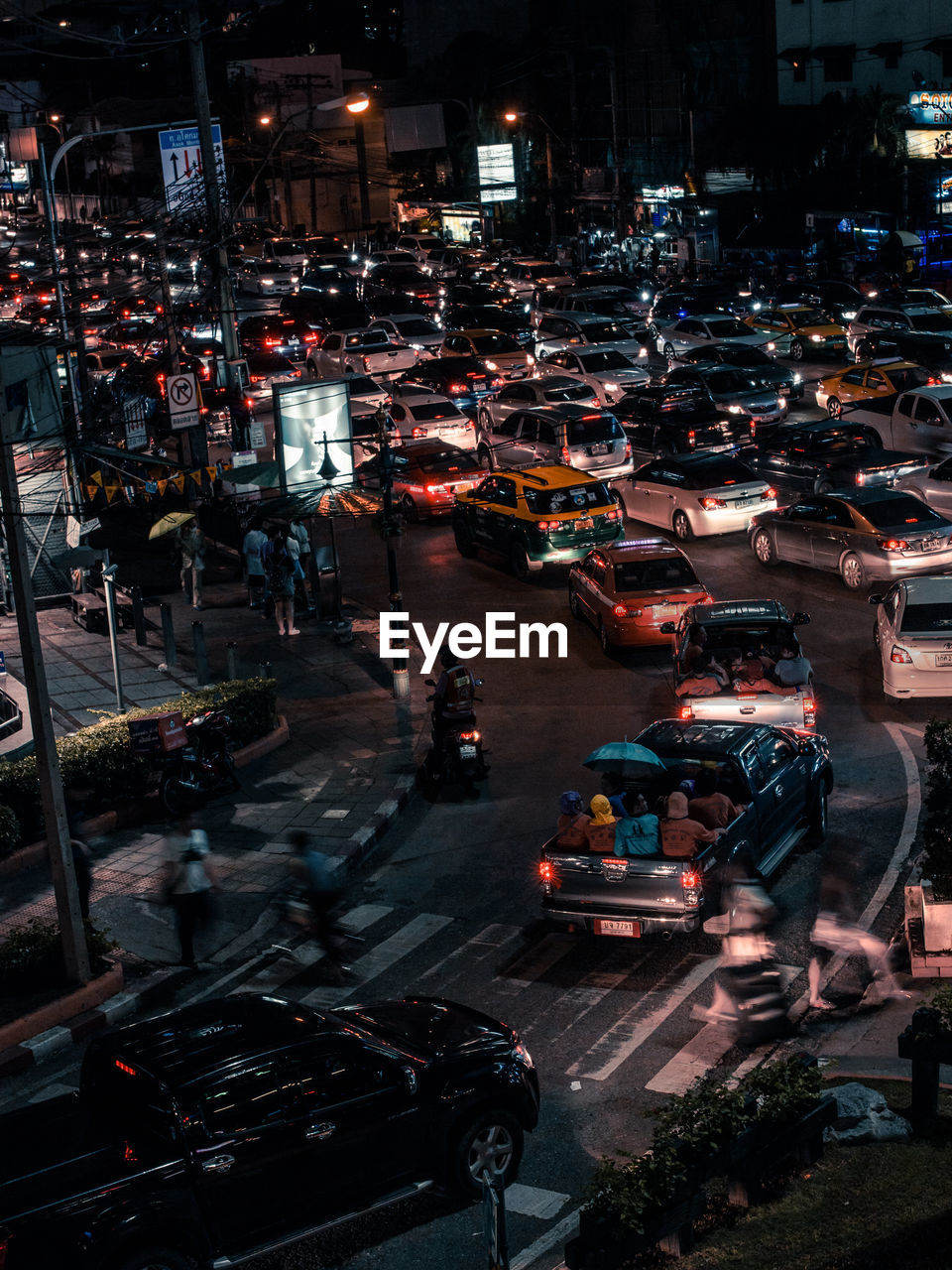 High angle view of traffic on road at night