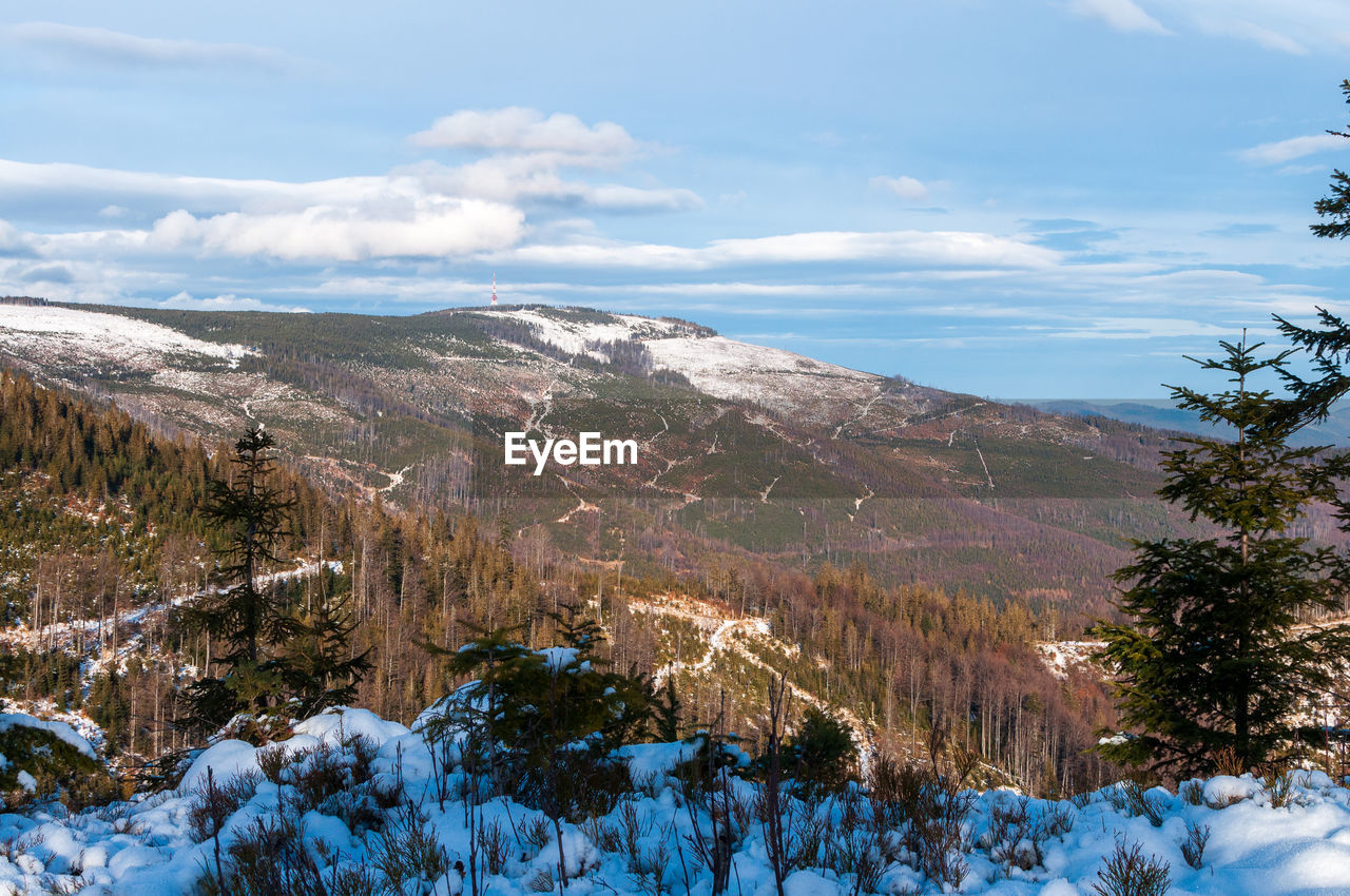 Scenic view of snowcapped mountains against sky