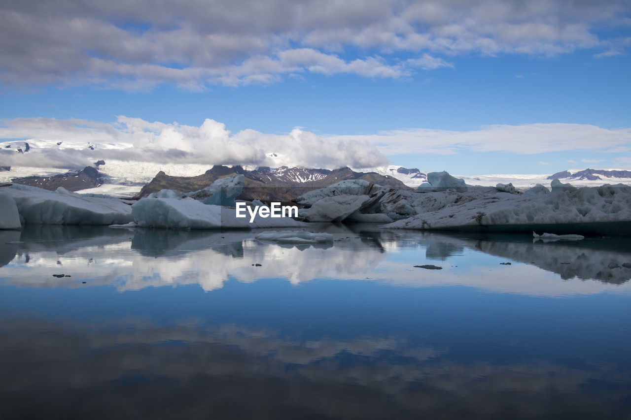 Long exposure of the river at the ice lagoon at jökulsárlón, in the south of iceland