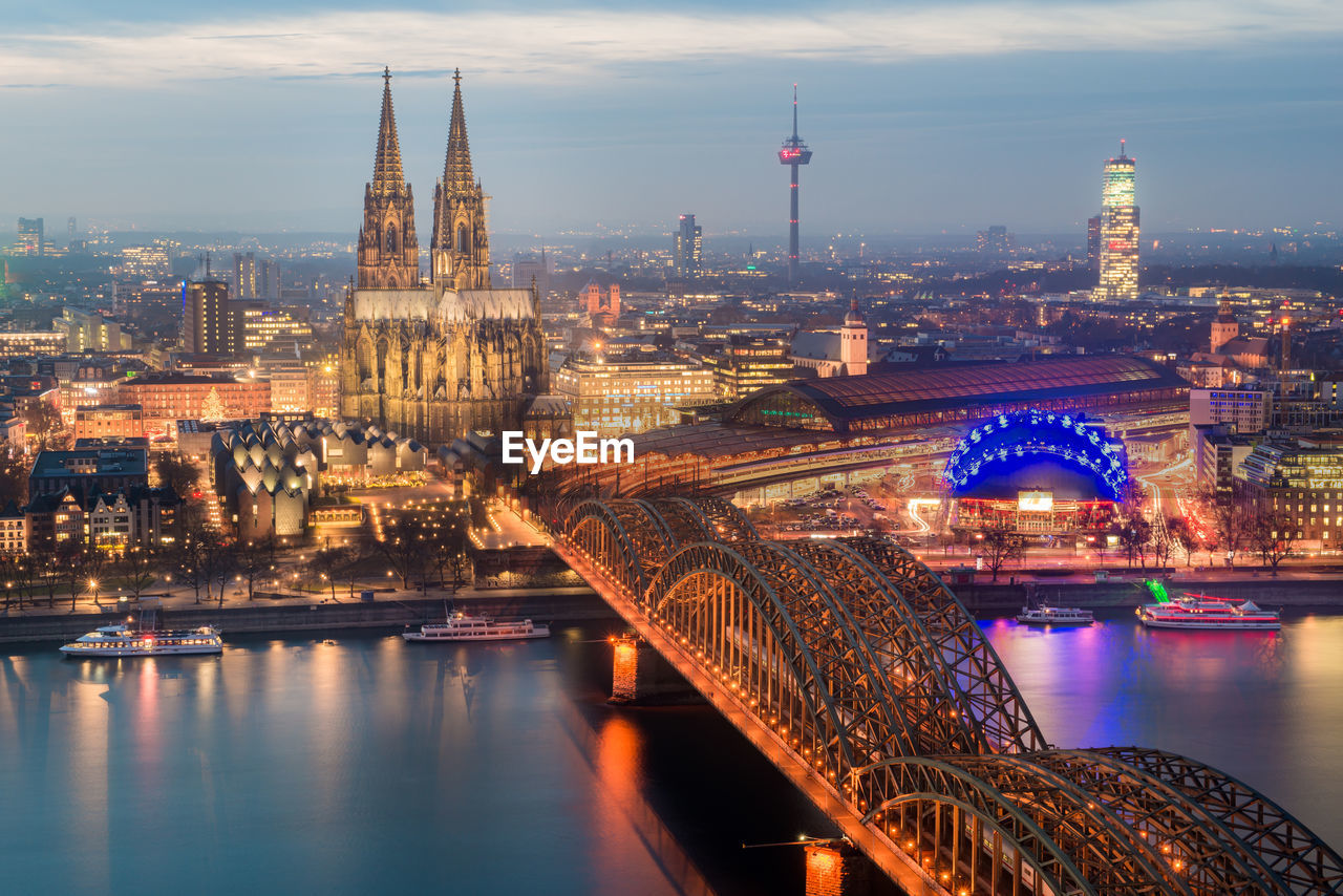 Cologne cathedral and hohenzollern bridge in cologne, germany