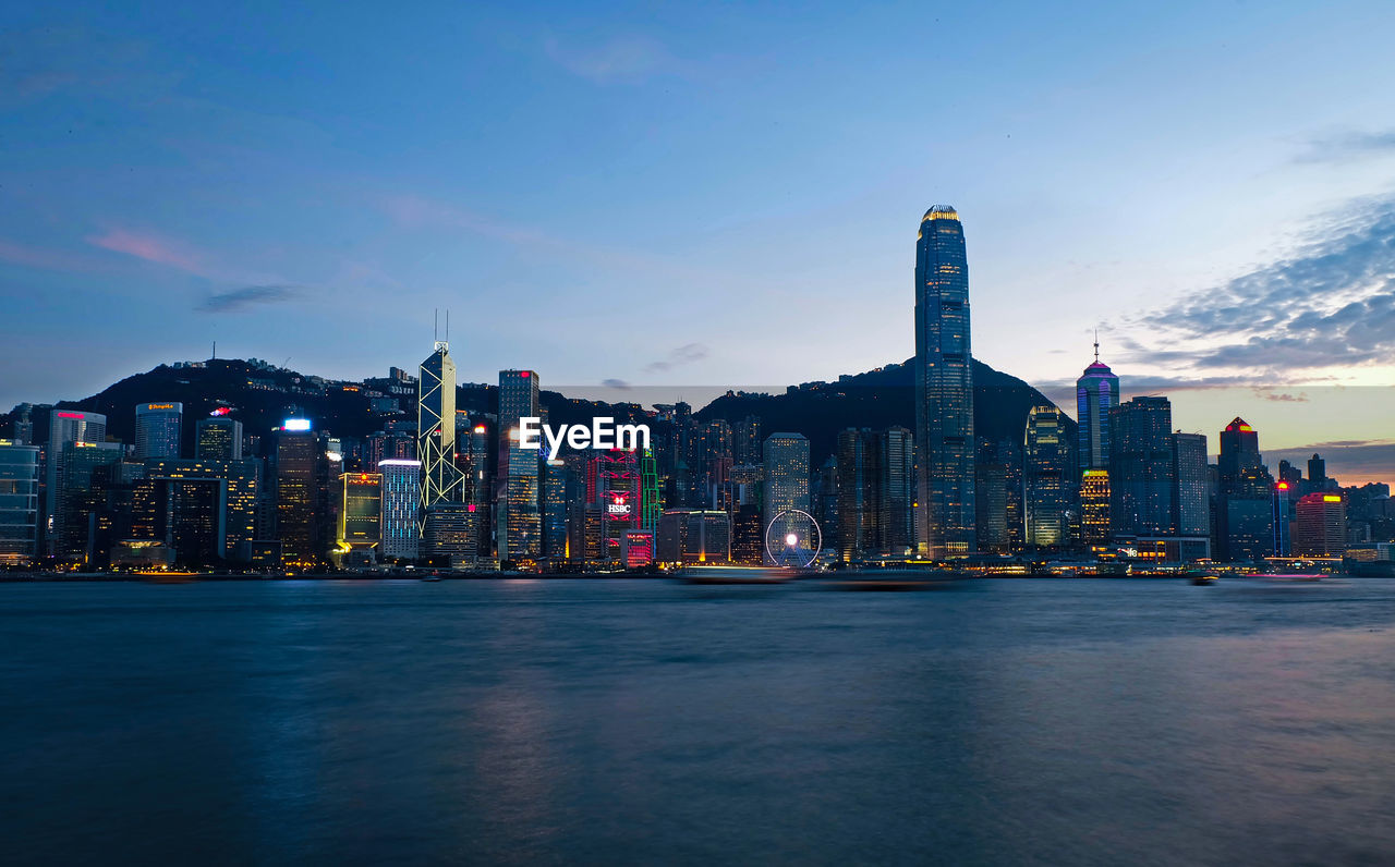 ILLUMINATED CITY BUILDINGS AGAINST SKY