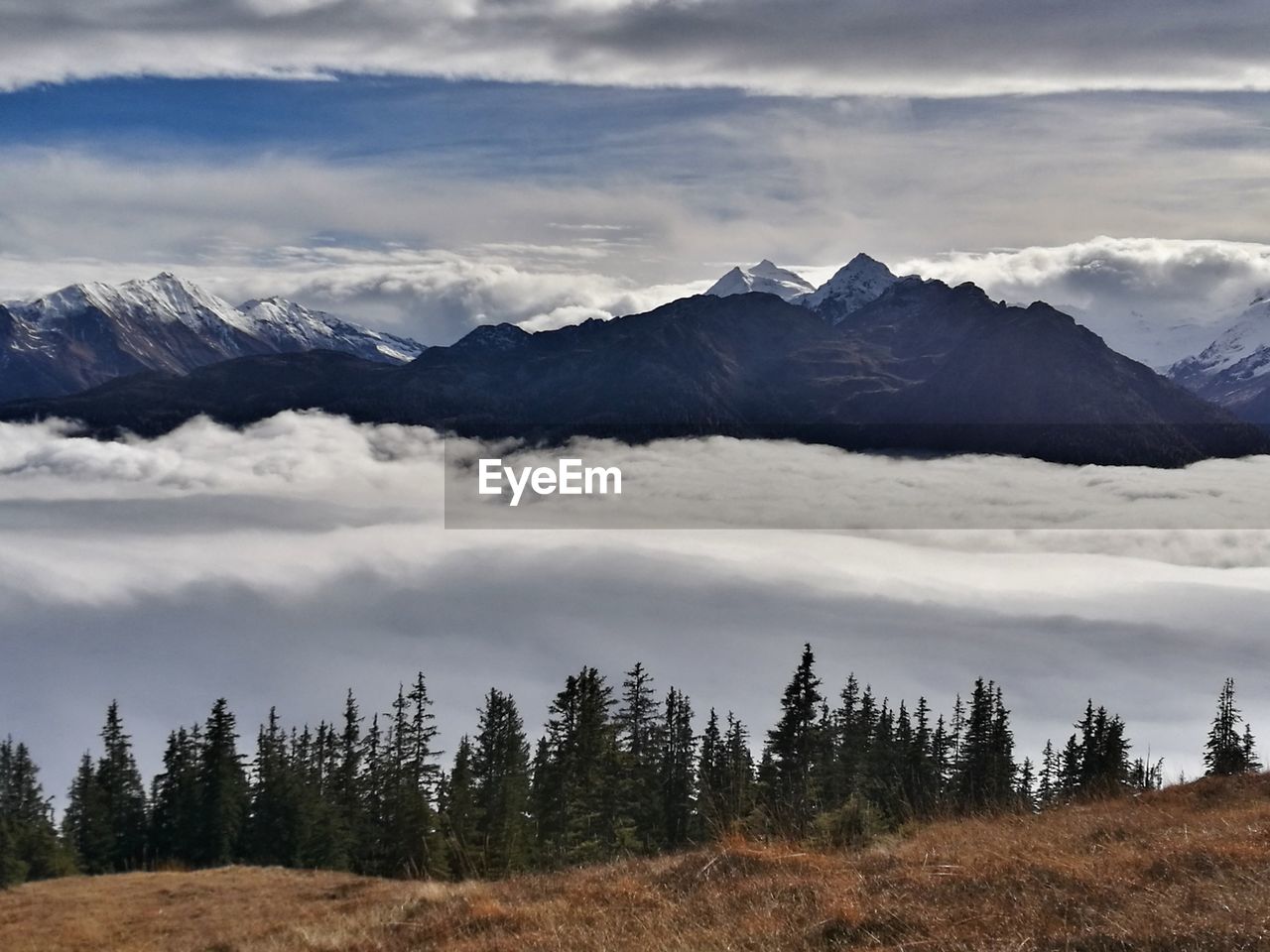 Scenic view of snowcapped mountains against sky