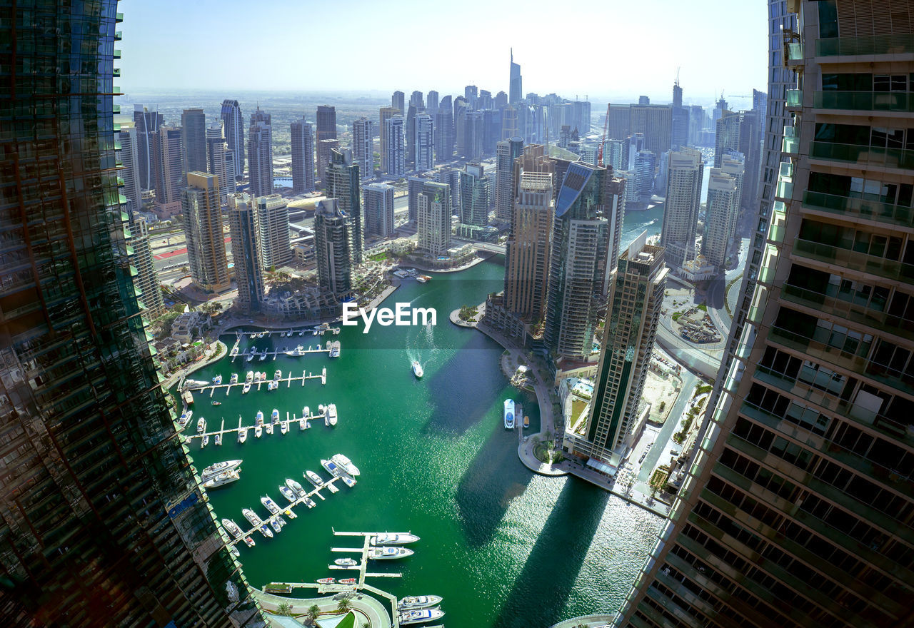 HIGH ANGLE VIEW OF MODERN CITY BUILDINGS