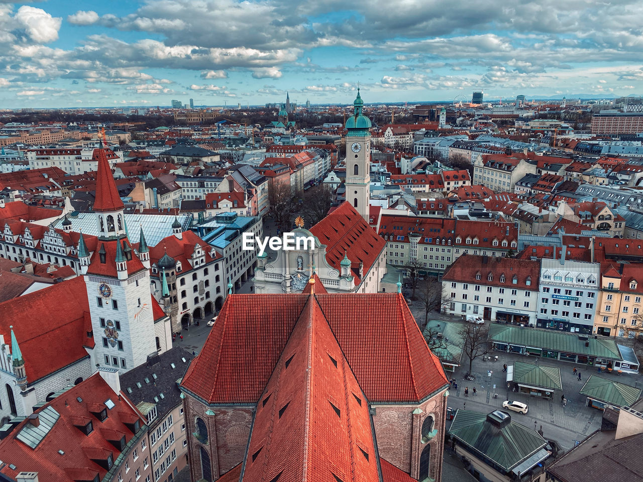 High angle view of buildings in the city of munich