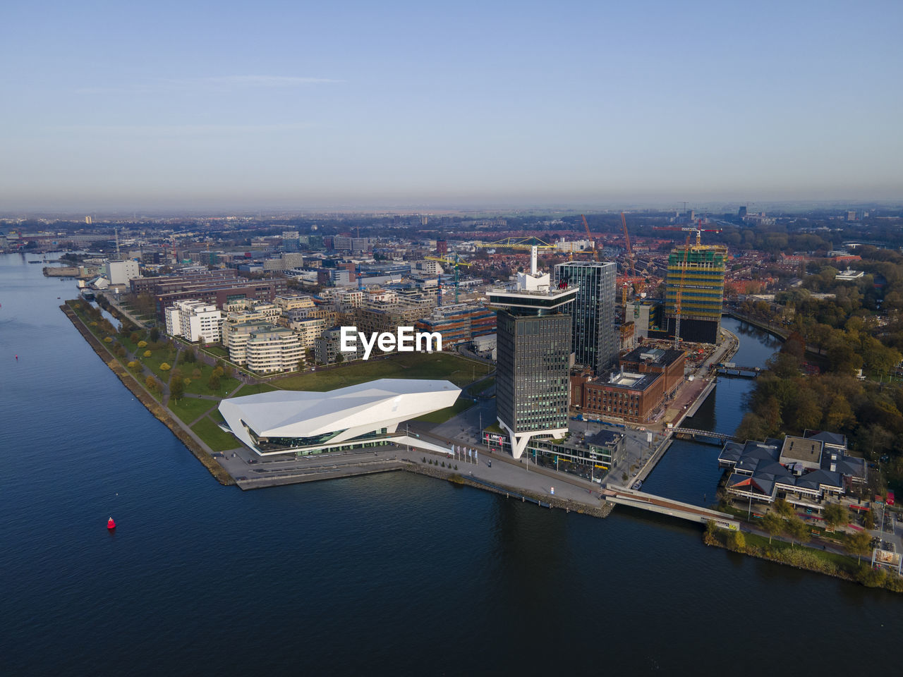 Adam tower  and eye film museum in amsterdam, netherlands