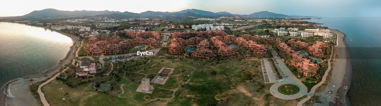 High angle view of buildings in city