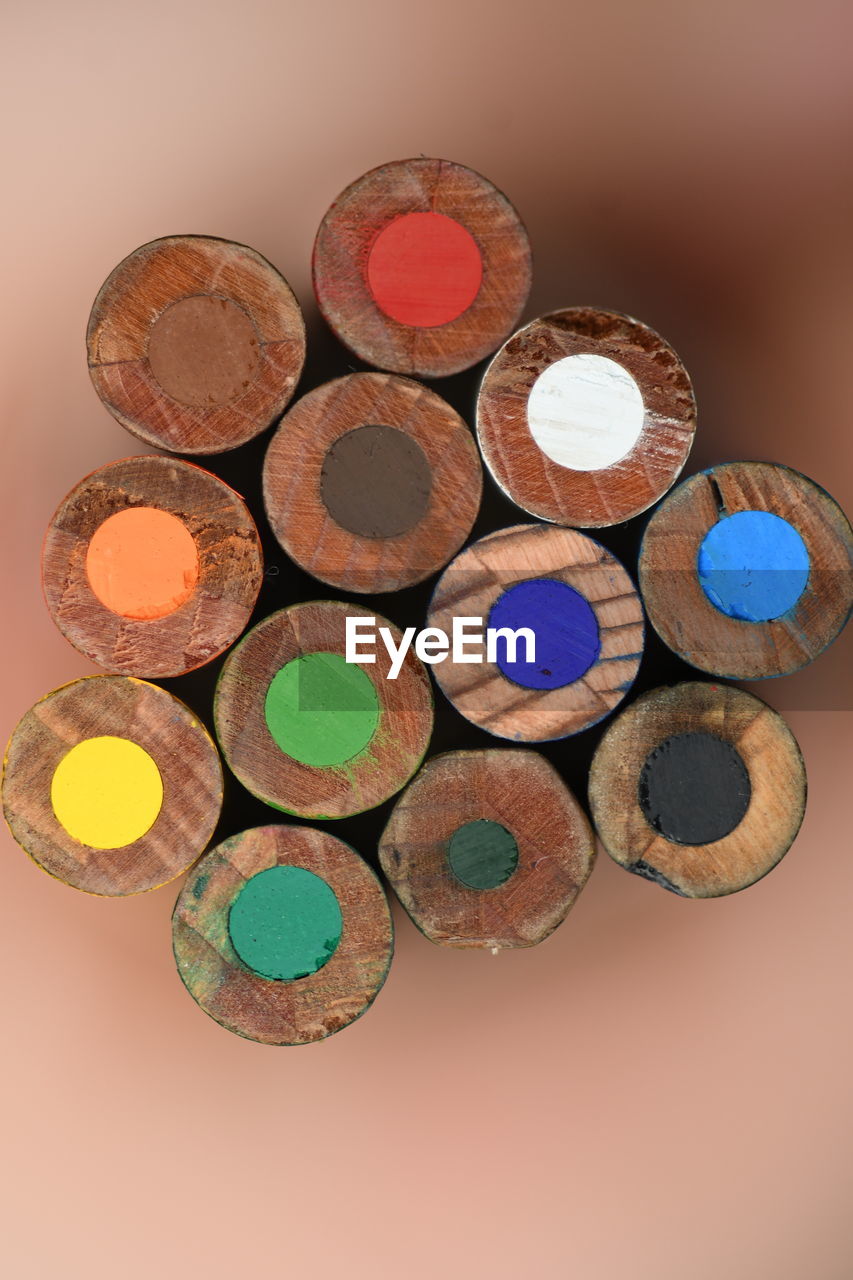 Directly above shot of multi colored pencils
