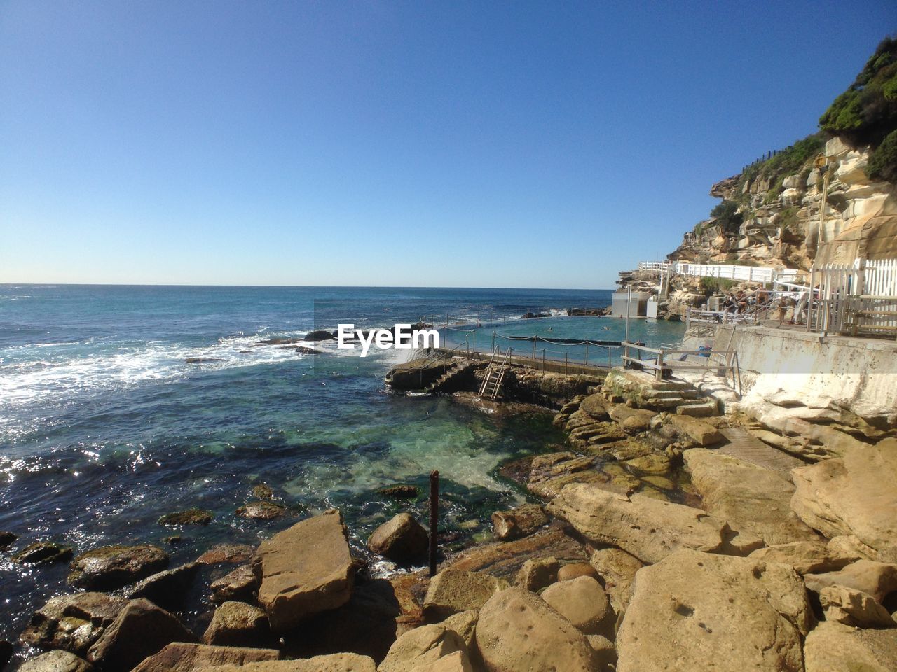 Idyllic view of bronte beach against clear blue sky