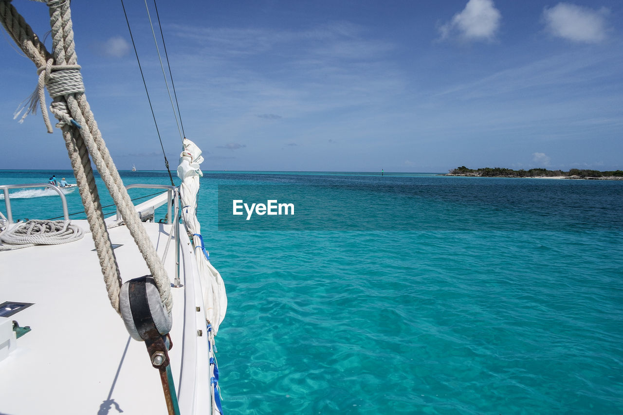 Ship's bow with sea and sky in background