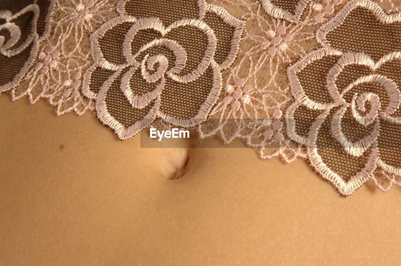 Close-up of netting on woman stomach